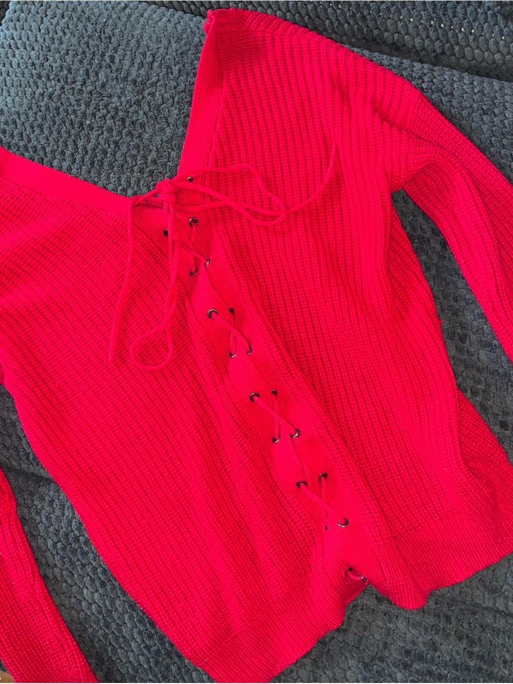 Red Ribbed Knit Women's Sweater - Picture 4 of 7